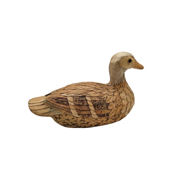 Vintage Corn Husk Wood Mallard Duck Hand Pieced Folk Art The Wooden Nickel - Picture 3 of 5